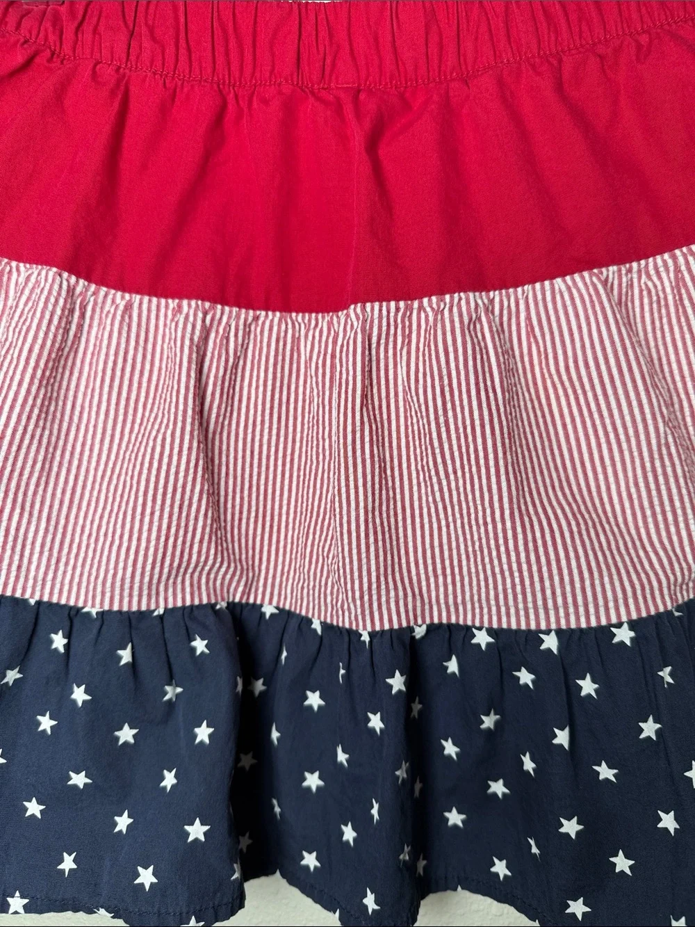 Gymboree Girls 8 Tiered Patriotic Skirt Skort Ruffles Seersucker Stars‎ Stripes